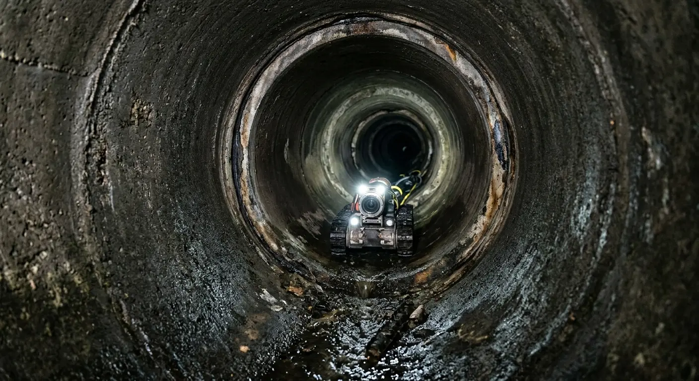 Robotic sewer camera inspecting pipe interior for Sewer Line Cleaning in San Diego